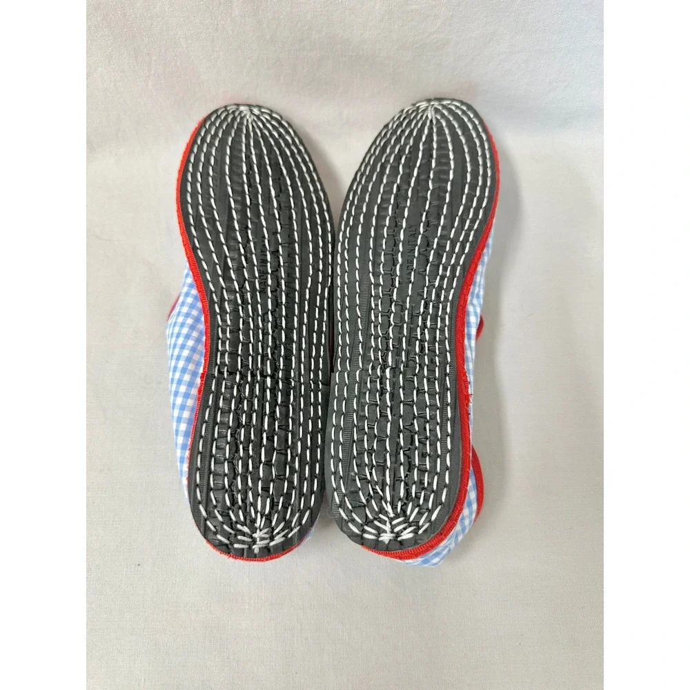 Via I Lilly Sisto Florence Mary Jane Cotton Gingham Blue Red Flats Euro 40 Italy